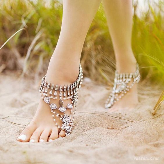 bejeweled barefoot sandals with rhinestones, pearls and a unique look for adding a sparkling touch