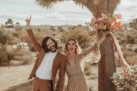 01 This cool couple took part in the shoot in the desert done in rose gold with a touch of glam and boho