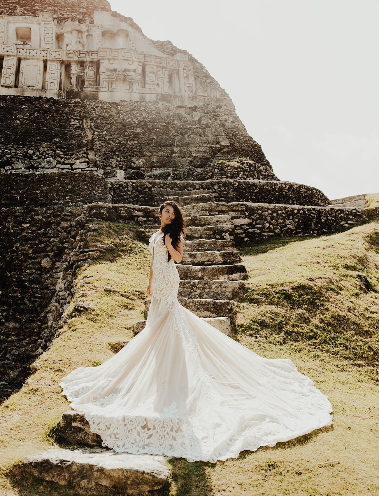 This destination wedding took place in Belize, in the ruins of an ancient Mayan temple