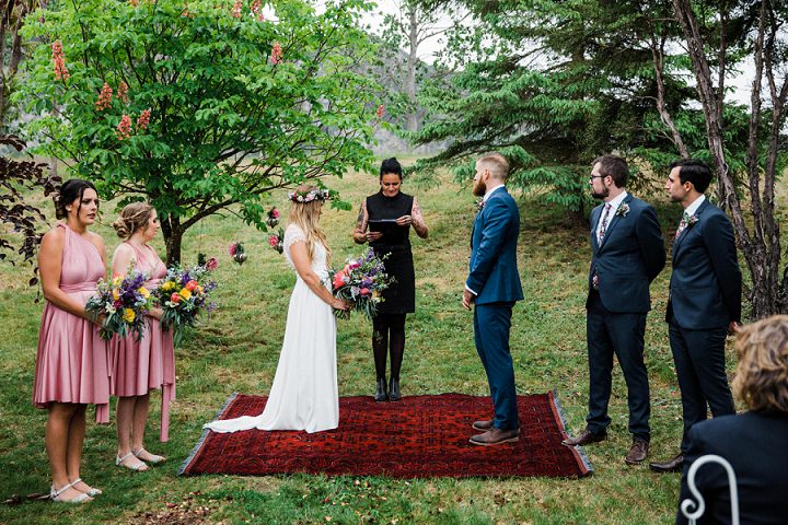 The ceremony space was an outdoor one, with a rug under the trees