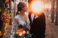 05 a boho fall couple in the woodlands at the sunset, a wonderful idea for a wedding portrait