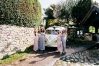06 The bridesmaids were wearing pink and lavender maxi  dresses with V and halter neckline