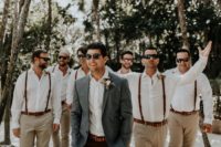 07 The groomsmen were dressed in white shirts, tan pants, brown suspenders not to feel hot