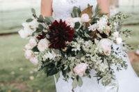 07 The wedding bouquet was done with pink peonies, dahlias and much greenery