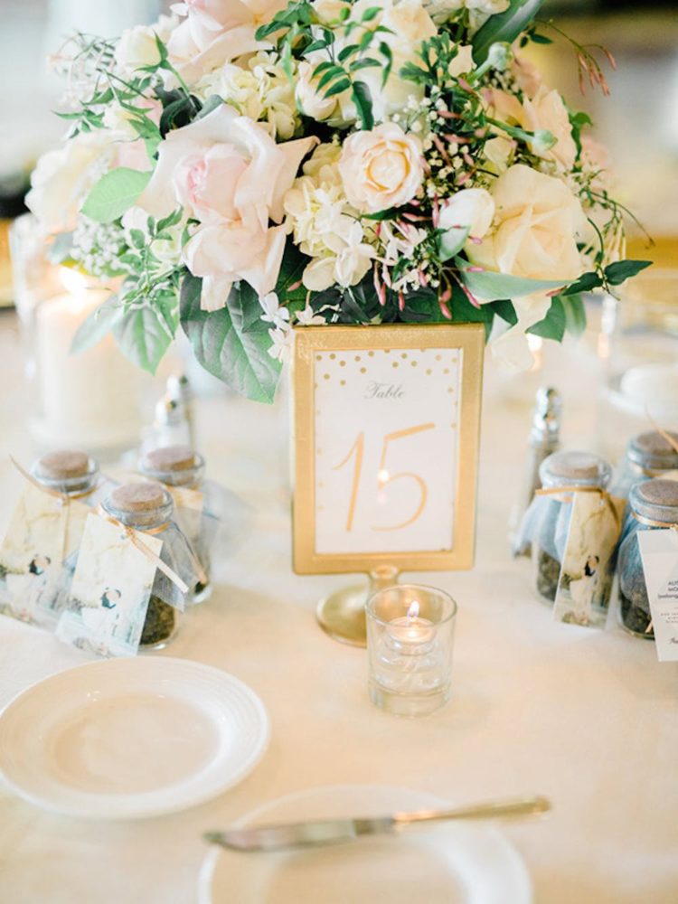 Tolsby frame used to make a glam gold table number with polka dots