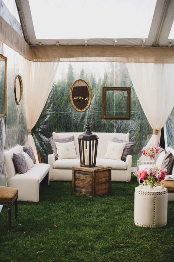 think of covering the lounge with a tent, it can be partly or completely sheer to enjoy the views, it will save your guests from harsh weather conditions