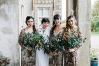 08 The bridesmaids were wearing gorgeous vintage gold mesh dresses and rocking a dark lip