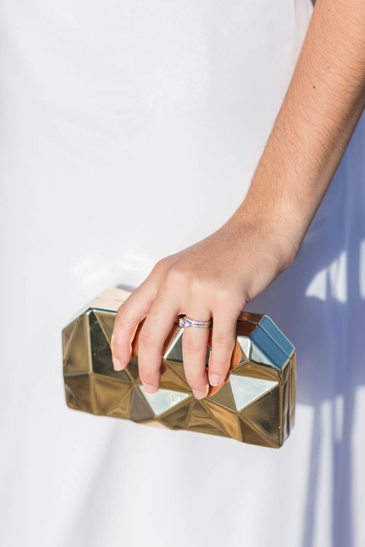 What a gorgeous gold geometric clutch to rock, ideal for a glam bride