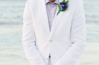 all white beach groom attire