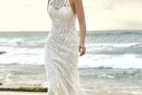 10 Star Gazer wedding dress with a fitted underdress, an illusion halter neckline and a slight mermaid touch