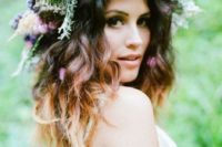 12 a lush floral crown with wildflowers, herbs and berries for a wild summer boho bride