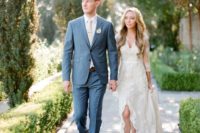 16 a graphite grey groom’s suit with a creamy tie and brown shoes for a stylish and timeless look