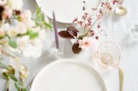 17 a minimalist fall wedding tablescape in blush, burgundy, green and plum plus lilac candles