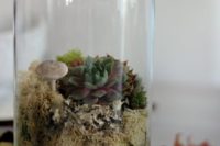 23 IKEA Harliga glass dome is used to make a woodland wedding centerpiece with mushrooms, moss and succulents