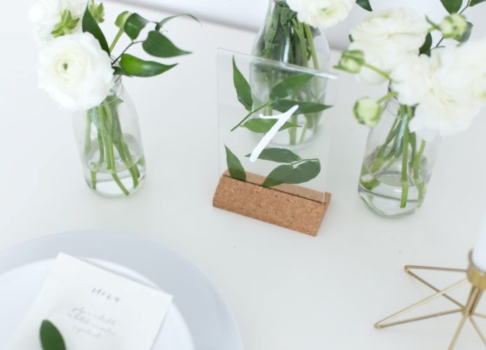 Ikea KARLSNAS frame is used to make a minimalist botanical table number for your wedding