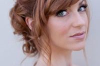 25 a curled low updo with bangs, waves and a side fringe for medium length and long hair