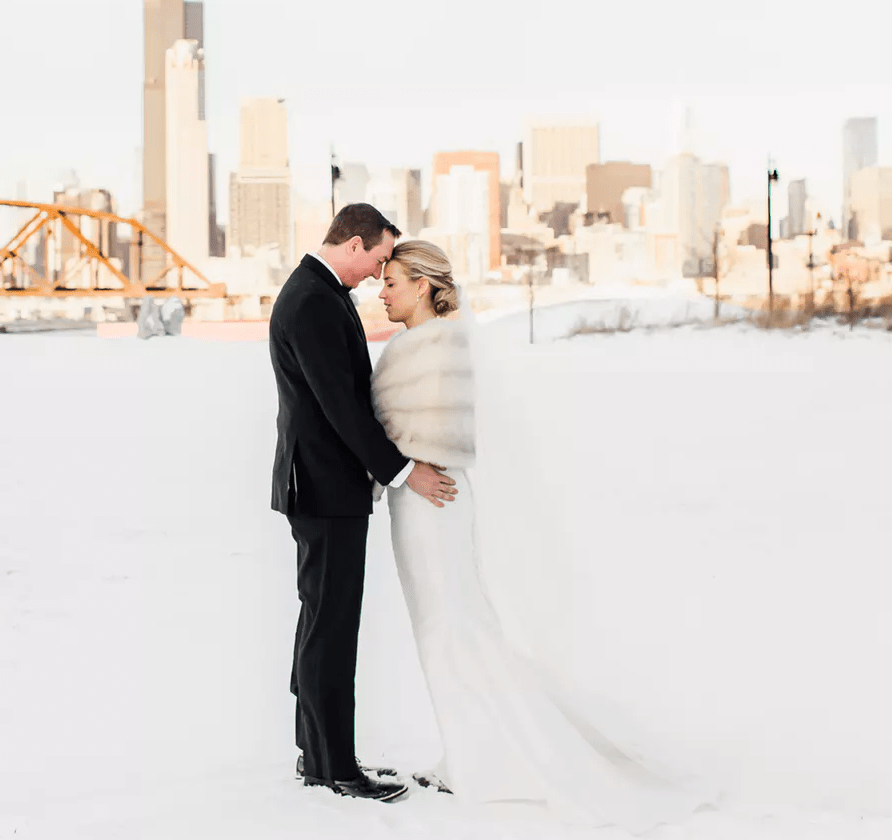 This beautiful couple opted for an elegant winter wedding with an industrial chic feel