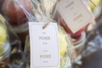 02 apple jam in a jar and an apple on top is a great idea for a fall wedding favor