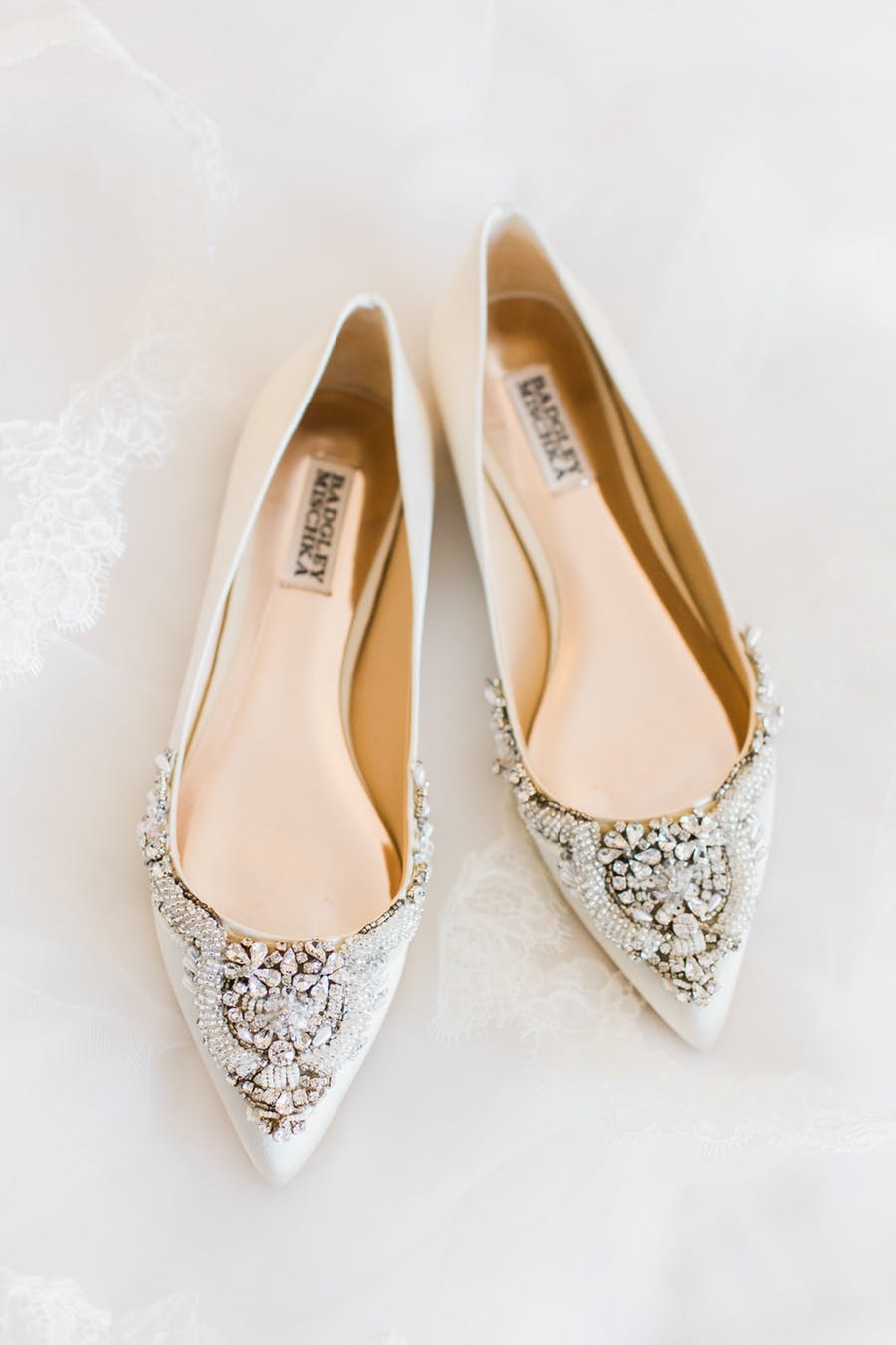 The wedding shoes were chic embellished flats