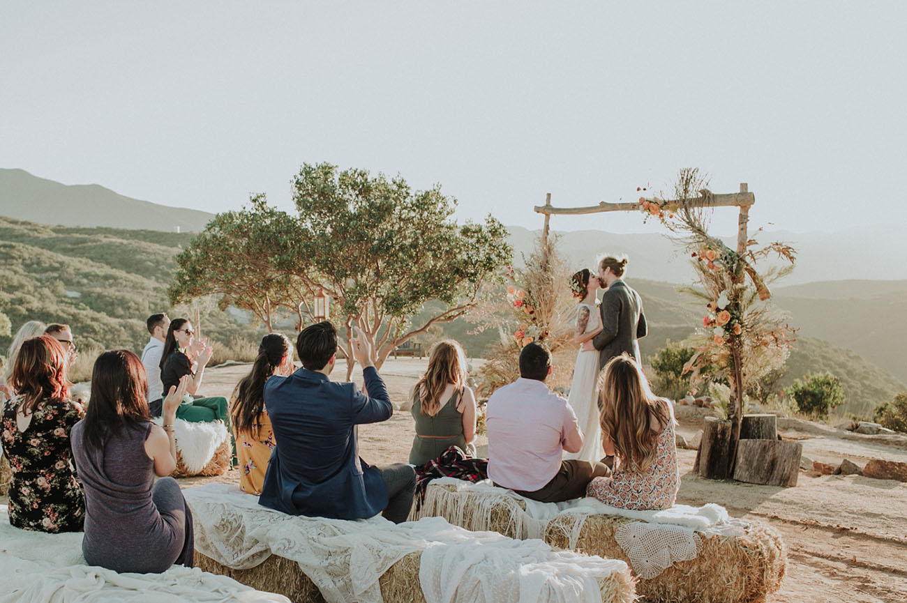 A romantic sunset ceremony at a boho camp   what can be better for a free spirited couple