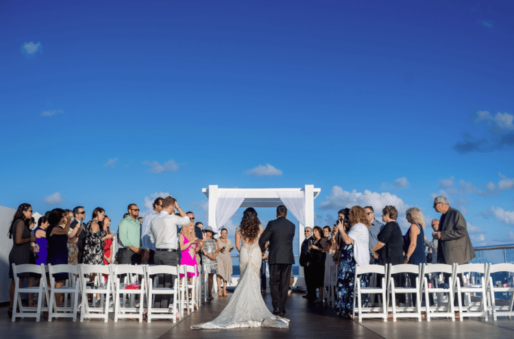 The ceremony and reception later took place on the sky deck as aviation is the passion of the couple