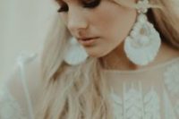 06 boho fringe and large white bead statement earrings make a gorgeous accent