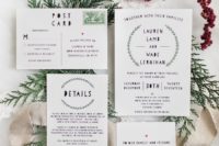 07 The wedding invitation suite was done in black and white with touches of greenery