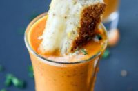 07 creamy tomato soup shooters with grilled cheese sticks will create a fun fall appetizer