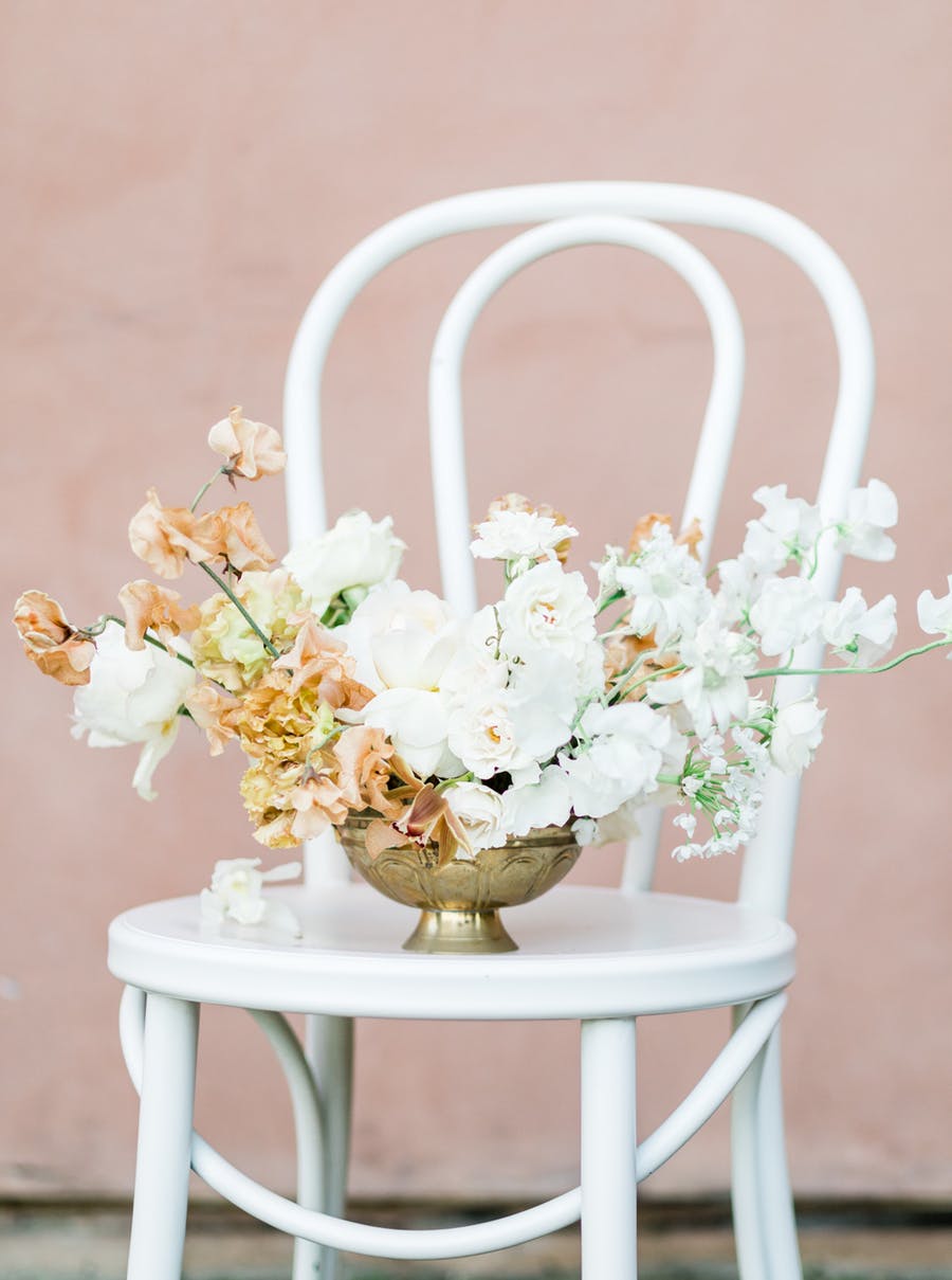 The florals were very lush and textural, with white and rust colored blooms