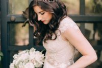 08 a delicate bridal look with a blush dress and a cute rose gold tiara with rhinestones