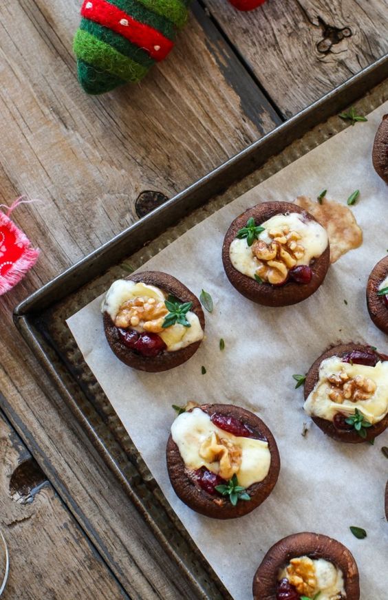 Brie and cranberry stuffed mushrooms are an ideal vegetarian and gluten-free option
