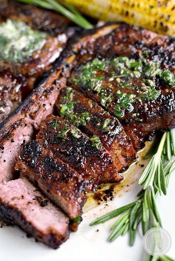 a perfect grilled steak with herb butter features a homemade dry rub and melty herb butter finish