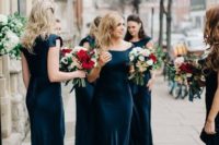 14 navy maxi dress with a bateau neckline look super chic and contrast the blooms