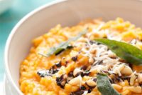 15 butternut squash risotto with pine nuts, balsamic drizzle and fried sage