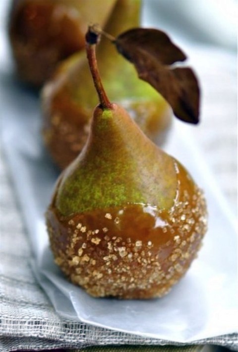 salty caramel pears are a fresh take on usual apples and look very fall-like