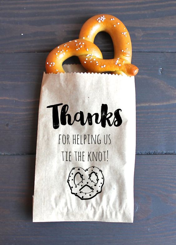 pretzels are a great foodie favor idea for any wedding and any season and won't break the bank