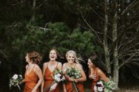 16 rust-colored wrap slip dresses for an outdoor fall wedding or a boho chic one