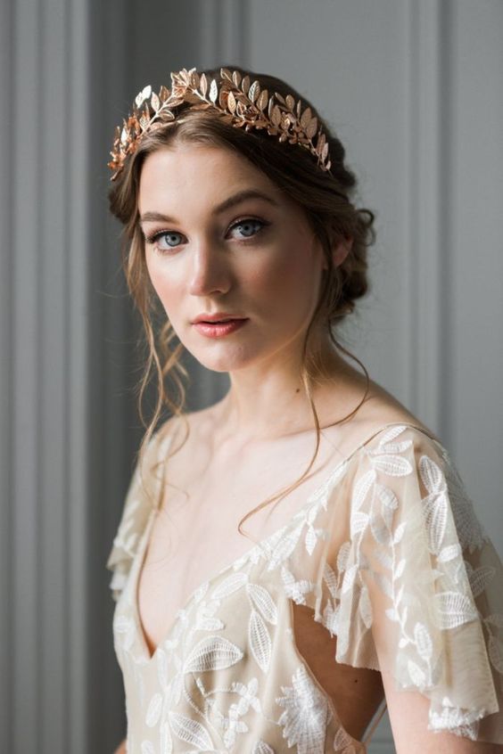 a copper leafy bridal tiara is an exquisite accessory to rock, it's ideal for delicate looks