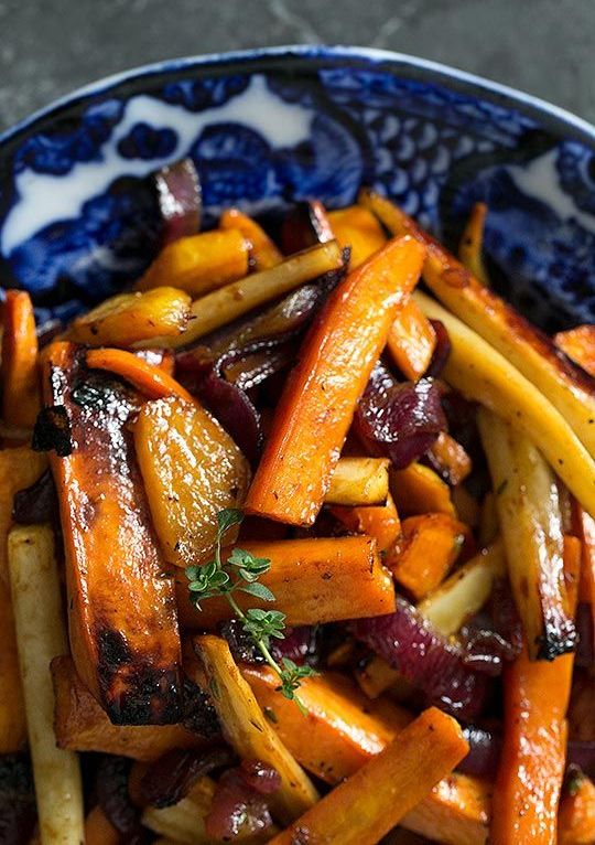 beautiful roasted root vegetables—garnet yams, parsnips, carrots, beets — tossed an apple cider vinaigrette and caramelized