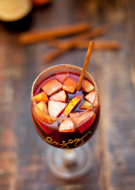 apple sangria with fruits as a signature drink for a fall bridal shower