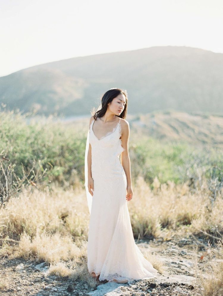 an all-lace slip wedding gown plus waves down is a very cute and romantic idea