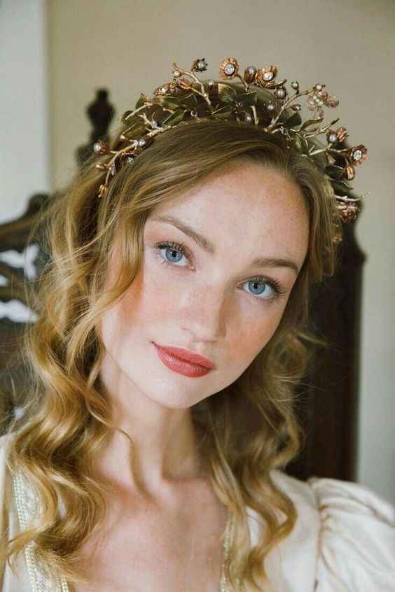 a creative botanical bridal tiara with rhinestones will be an amazing idea for a fairy-tale or botanical wedding