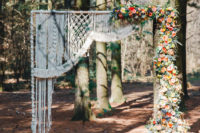 02 The wedding arch was partly macrame and partly a living tree ccovered with peachy and red blooms
