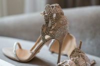 02 beautiful neutral embellished and laser cut bridal heels with just one strap on the top