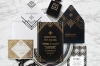 03 a chic art deco wedding invitation suite in black, white and with gold foil