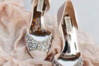 03 blush peep toe wedding shoes with a heavily embellished top to add a sparkle