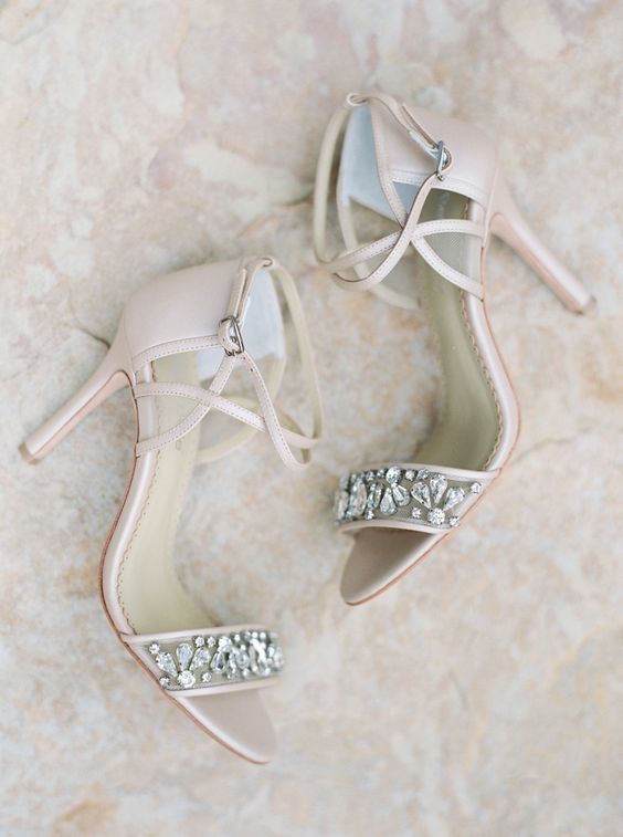 blush wedding shoes with straps and embellished straps for a spring or summer wedding