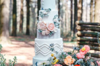 07 The wedding cake was a textural geometric one decorated with sugar and real blooms