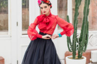08 One more look was with a bold red blouse and a black skirt with some embroidered florals