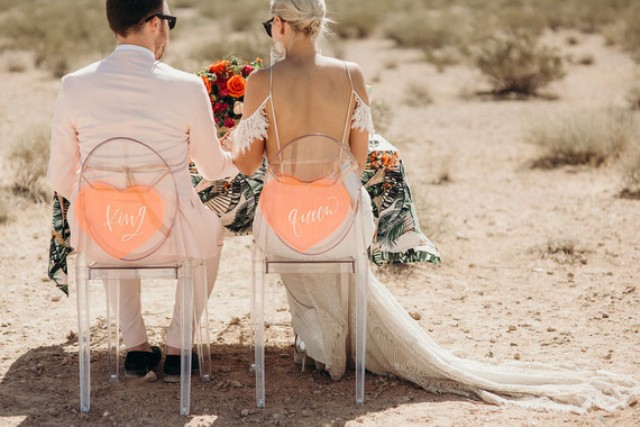 The acrylic chairs decorated with hearts added an edgy feel to the shoot